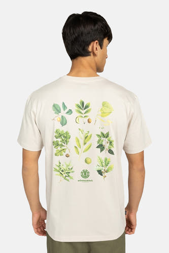 T-shirt écru à manches courtes d'ELEMENT, avec une impression botanique sur le dos.