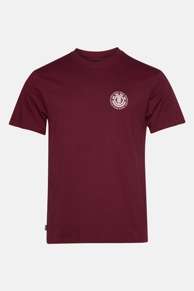 T-shirt rouge à manches courtes d'ELEMENT, avec une impression de logo rond sur la poitrine.