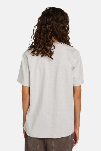 T-shirt gris à manches courtes d'ELEMENT, avec un dos et une personne aux cheveux longs bouclés.