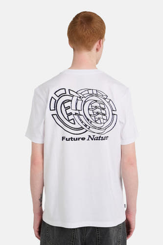 T-shirt blanc à manches courtes d'Element, porté avec un jean gris et des baskets.