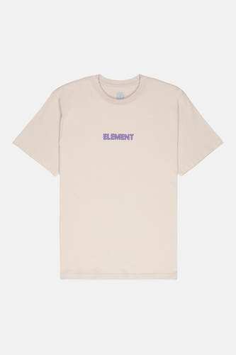 T-shirt beige à manches courtes de ELEMENT, avec un lettrage de marque violet sur la poitrine.