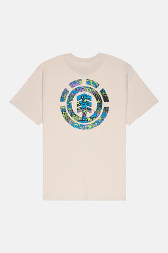 T-shirt beige à manches courtes de ELEMENT, avec un imprimé multicolore du logo au dos.