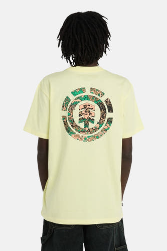 Geel T-shirt met korte mouwen van ELEMENT, met een ronde print op de rug.