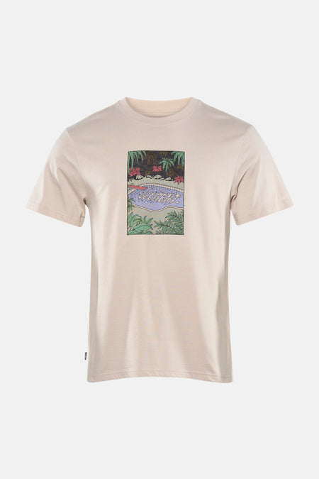 T-shirt beige à manches courtes de ELEMENT, avec un imprimé graphique, à combiner avec un jean et des chaussures.