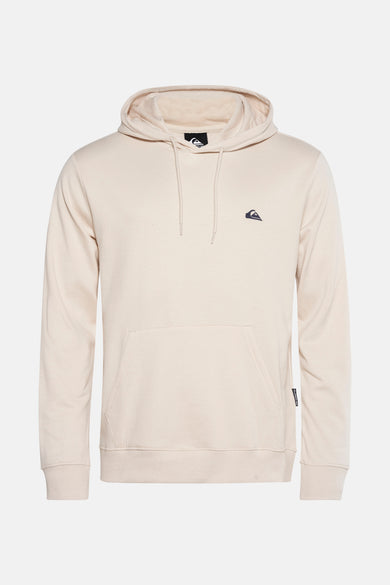 Hoodie écru de Quiksilver avec un logo sur la poitrine et une capuche de kangourou.