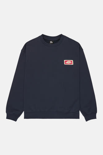 Pull bleu Quiksilver, à manches longues et avec un petit logo sur la poitrine.