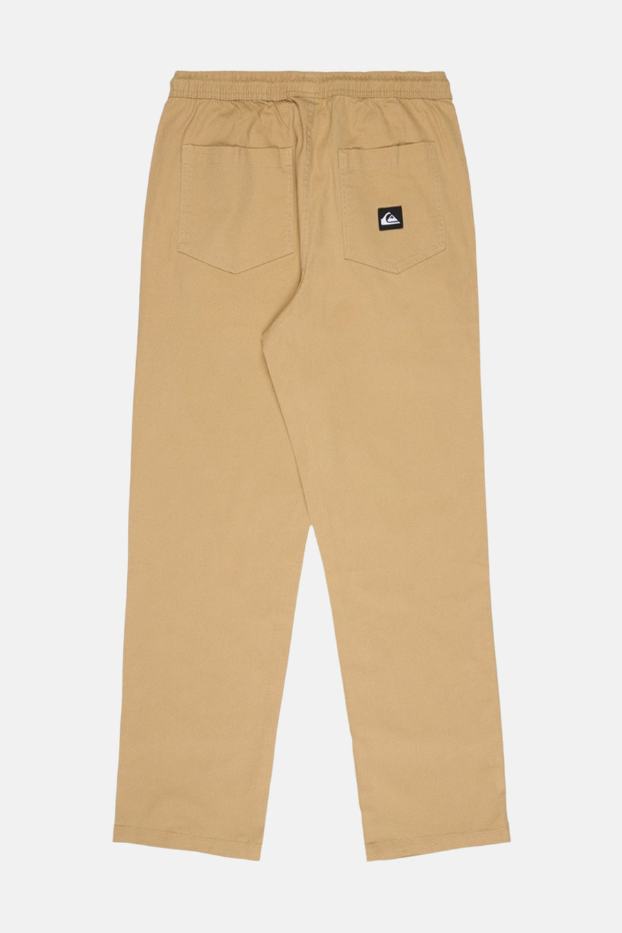 Pantalon beige de Quiksilver, avec poches arrière et un logo discret sur la poche droite.