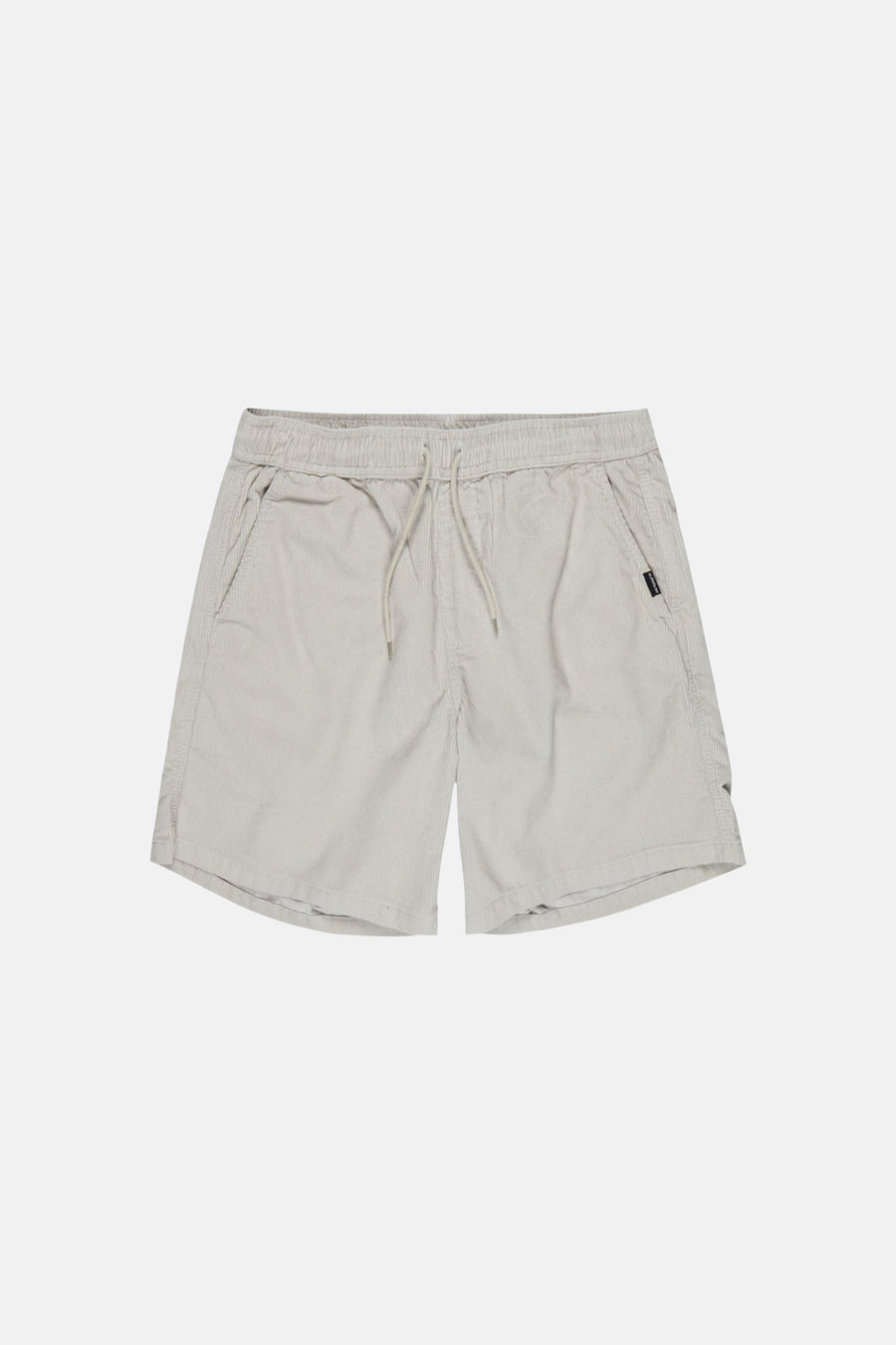 Short gris Quiksilver, avec cordon de serrage et étiquette de marque subtile.