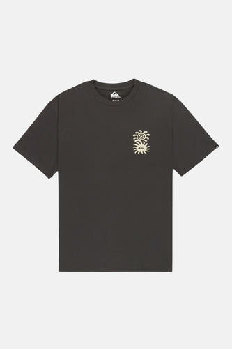 T-shirt noir Quiksilver avec un imprimé graphique sur la poitrine.