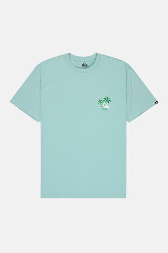 T-shirt bleu Quiksilver, à manches courtes et avec un logo brodé sur la poitrine.