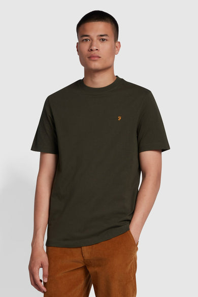 T-shirt vert avec manches courtes de FARAH, couleur unie avec logo brodé sur la poitrine.