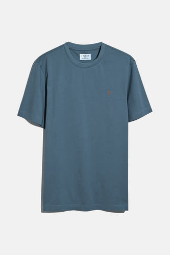 T-shirt bleu à manches courtes de FARAH, avec un petit logo sur la poitrine.