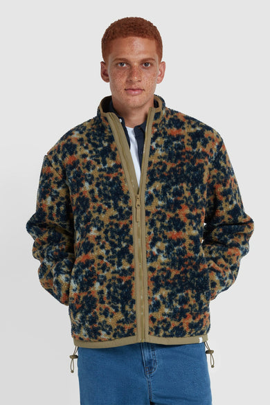 Fleece multicolore de FARAH, avec fermeture éclair et un motif abstrait poilu.