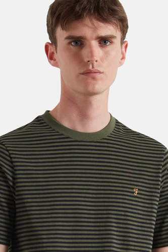 T-shirt rayé vert avec manches courtes de FARAH, avec un petit logo brodé.