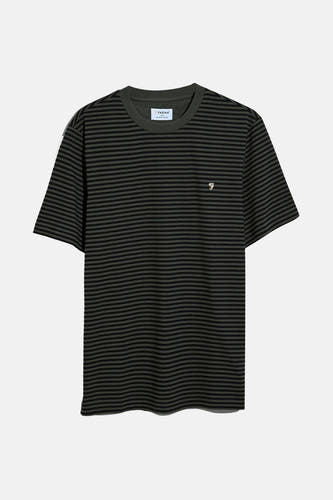 T-shirt vert avec manches courtes de FARAH, motif rayé et petit logo sur la poitrine.