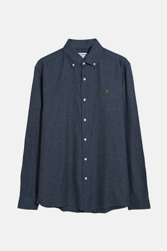 Blauw overhemd met lange mouwen van FARAH, met knoopsluiting en een geborduurd logo.