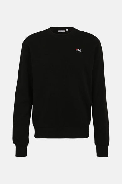 Sweat-shirt noir à col rond de FILA avec petit logo sur la poitrine, vue de face