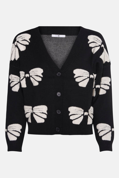 Cardigan noir de HAILYS avec des rayures blanches et une fermeture à boutons.