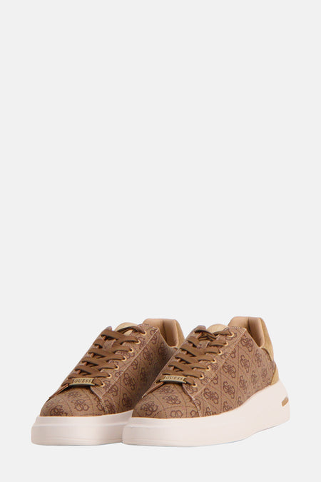 Bruine Guess sneakers met logo, witte zool.