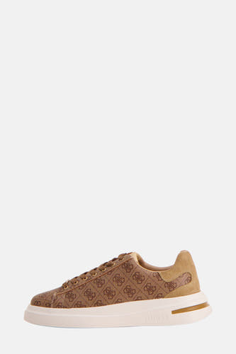 Sneakers brunes de Guess avec motif logo et détails en cuir suédé sur la semelle.