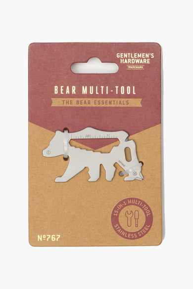 Outil polyvalent sous la forme d'un ours de Gentlemen's Hardware, emballé dans une carte brune.