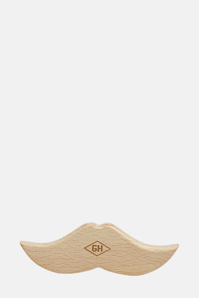 Cadeau multicolore de Gentlemen's Hardware, sous la forme d'une barbe en bois avec logo.