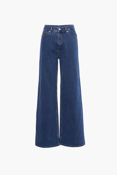 Jean en denim bleu marine large de Lee Cooper avec détail de logo et boutons argentés.