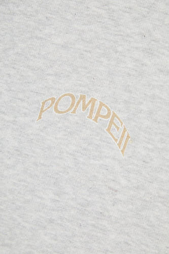 Gilet gris de POMPEII, avec le texte "Pompeii" brodé en forme d'arc.