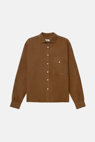 Chemise en corduroy brun à longues manches de POMPEII, avec une poche poitrine et un et et et bouton.