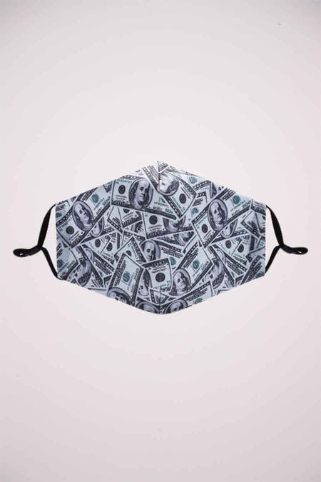 Masque de bouche gris HAILYS avec un imprimé all-over de billets de 100 dollars.