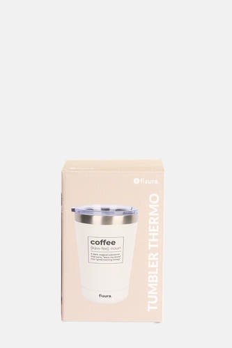Thermos à café blanc de Fisura, avec une définition amusante du café imprimée sur l'avant.