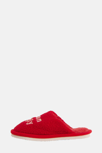 Chaussettes rouges FISURA avec une texture en fourure de teddy douce et un texte blanc.