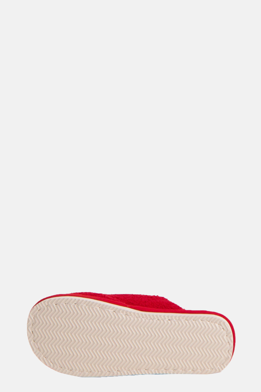 Rode slipper met een rubberen zool.