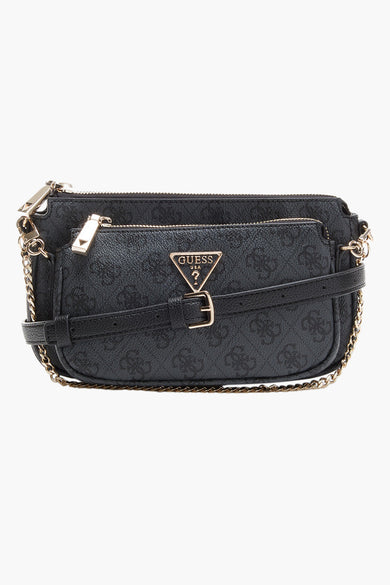 Sac à dos noir de Guess avec imprimé logo partout et détails dorés.