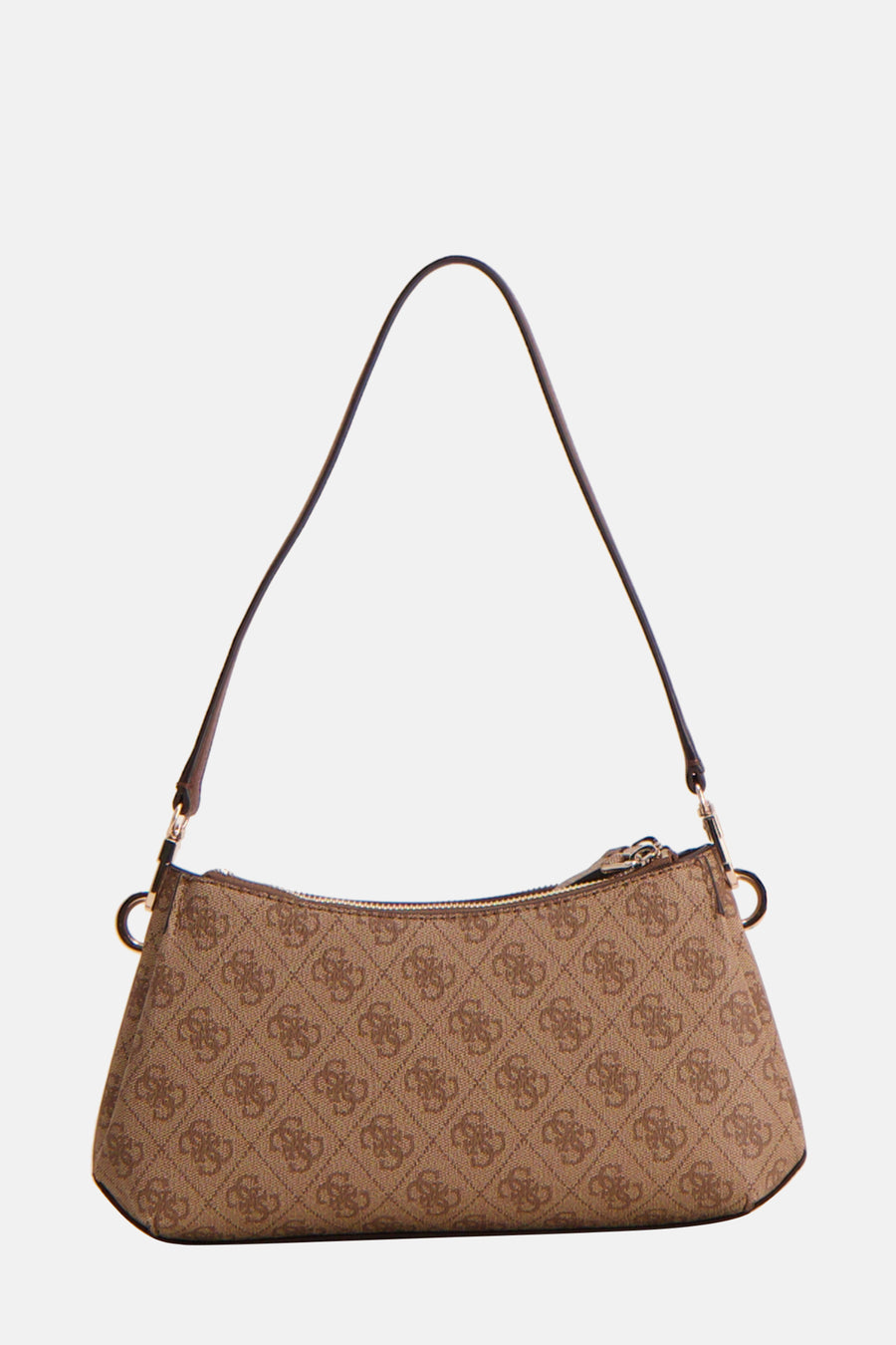 Bruine schoudertas van Guess met een all-over logoprint en gouden hardware.
