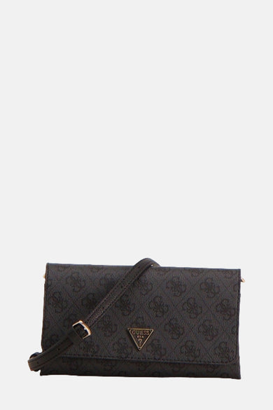 Sac à dos noir de Guess, avec un imprimé logo intégral et une sangle d'épaule ajustable.