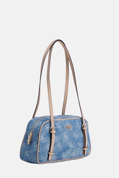 Jean bleu de Guess sac à dos avec imprimé logo et détails marron clair.
