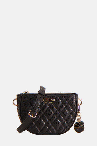 Sac à dos noir de Guess avec motif brodé et détails argentés.