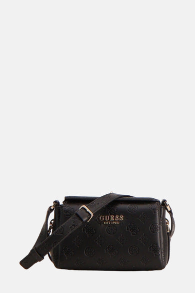 Sac à dos noir de Guess avec un motif monogramme sur toute la surface et des bretelles ajustables.