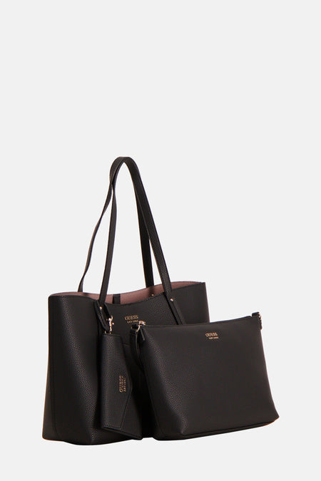 Zwarte Guess shopper met tasje en logo.