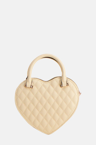 Gele schoudertas van Guess® met een hartvormig, gewatteerd ontwerp en een handvat.
