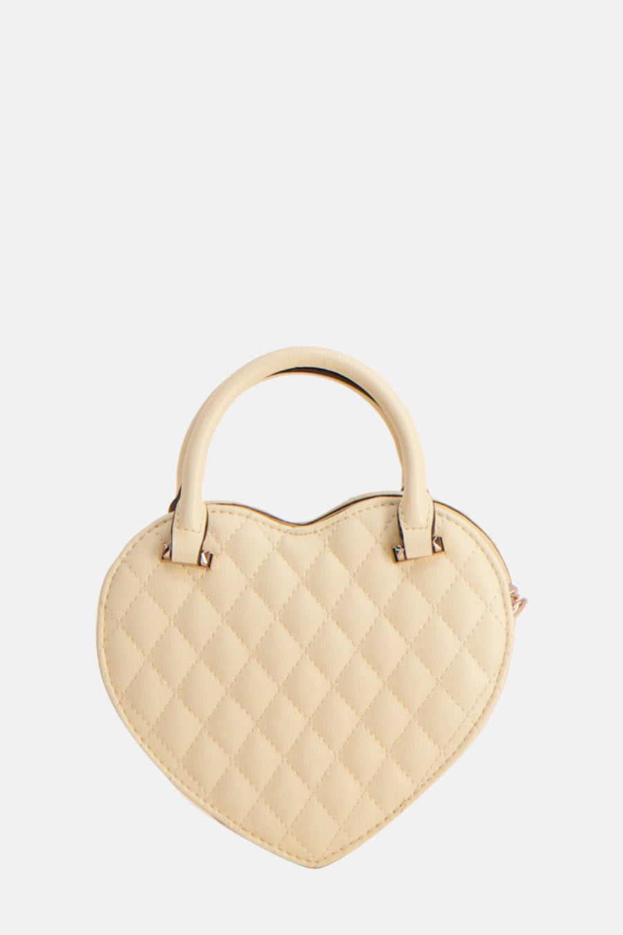 Gele schoudertas van Guess® met een hartvormig, gewatteerd ontwerp en een handvat.
