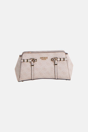 Sac à bandoulière beige Guess avec imprimé monogramme et détails en métal doré