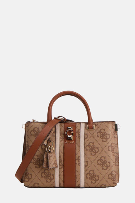 Bruine handtas van Guess met logoprint en een schouderband.