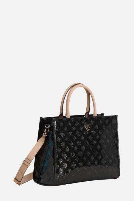 Sac à main noir de Guess avec imprimé logo et poignée beige beige bandoulière.