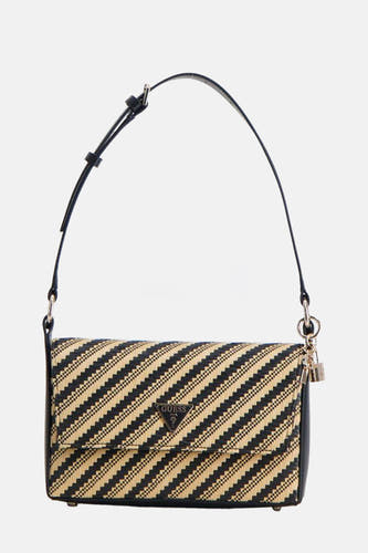 Sac à dos noir de Guess avec un motif tressé et une sangle d'épaule étroite.