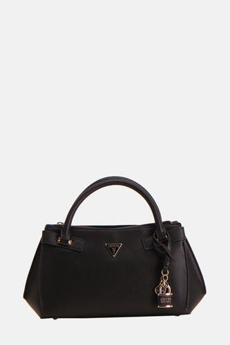 Sac à main noir de Guess avec une anse et un pompon port le logo Guess.