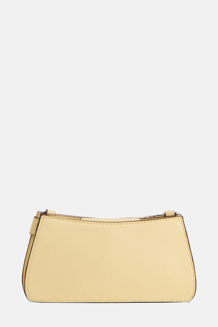 Geel lederen handtas.