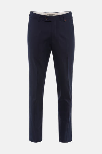 Pantalon de costume bleu marine de Le Fabuleux Marcel de Bruxelles, avec fermeture à boutons, passants de ceinture et détail drapeau.