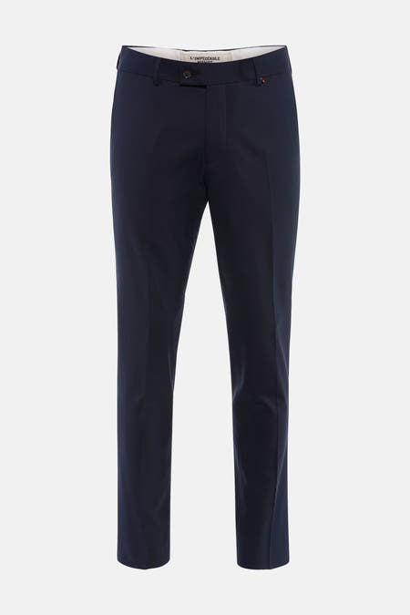 Pantalon de costume bleu marine de Le Fabuleux Marcel de Bruxelles, avec fermeture à boutons, passants de ceinture et détail drapeau.